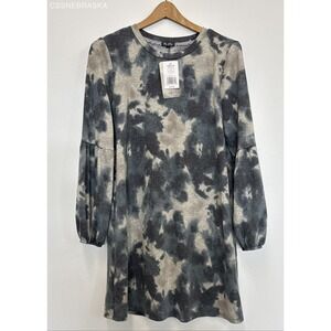 Lily Rose Blue Gray Lightweight Sweatshirt Dress Watercolor - Size M